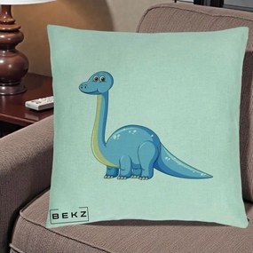 Perna Personalizata Brontosaur Albastru, 40x40 cm, Verde Menta, Husa Detasabila, Perna Inclusa, BEKZ®