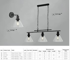 Lustra suspendata design clasic Pyramid crom 1277-3CC SRT