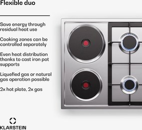 Klarstein MultiChef 4 Hot Plate, plită electrică și pe gaz, 4 zone de gătit, 2 arzătoare, 2 plite electrice