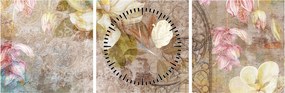 Tablou - Ornament de flori (cu ceas) (90x30 cm)