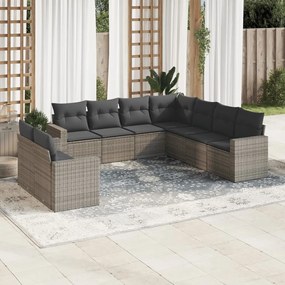 vidaXL Set canapele de grădină, 9 piese, cu perne, gri, poliratan