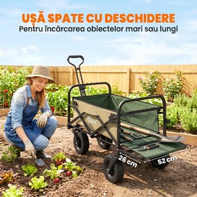 Outsunny Cărucior de Exterior Pliabil, Rezistent pentru Camping, cu Ușă în Spate Deschidere și Maner Telescopic | Aosom Romania