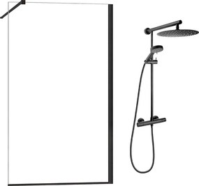 Pachet paravan dus Walk-In Fluminia Foxy negru 120x200 cm si coloana de dus FDesign Anima Quadro negru