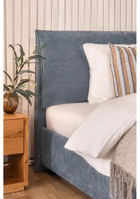 Pat matrimonial albastru tapițat cu spațiu de depozitare cu somieră 180x200 cm Thessa Pillow – Bonami Selection