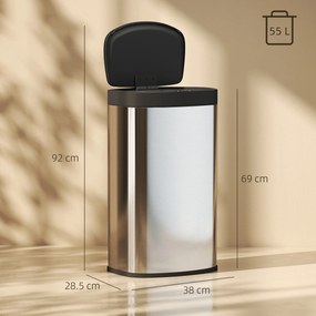 HOMCOM Coș bucătărie automat 55L din oțel inoxidabil, coș cu capac cu închidere lină, 38x28,5x69cm, argintiu | Aosom Romania