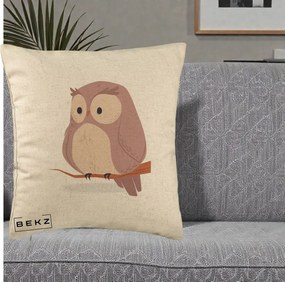 Perna Decorativa Bufnita Kawaii pe Creanga, 40x40 cm, Bej, Husa Detasabila, Perna Inclusa, BEKZ®