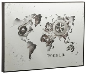 Ceas  Harta Lumii, Oglinda Metal, Argintiu, 80x5x60 cm