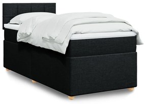 vidaXL Pat box spring cu saltea, negru, 90x190 cm, textil