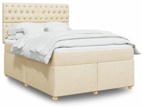 vidaXL Pat continental cu saltea, crem, 140x200 cm, material textil