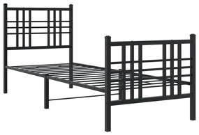 376332 vidaXL Cadru pat metalic cu tăblii de cap/picioare, negru, 75x190 cm