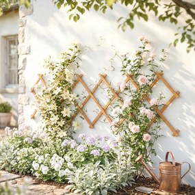 Outsunny Grilaj de grădină din lemn extensibil Suport pentru plante cățărătoare Trandafiri și viță-de-vie 180x60 cm Maro deschis | Aosom Romania