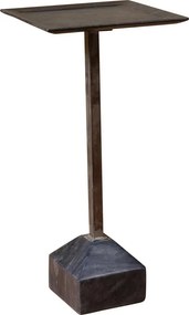 Măsuță laterală din marmură și metal, negru, cu blat pătrat tip tavă, picior central și bază piramidală, 63 x 31 x 31 cm, „Marmora”