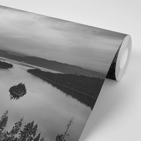 Fototapet autoadeziv seara devreme lângă lac în alb-negru