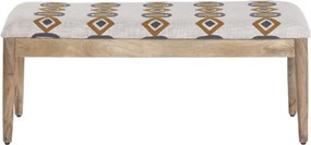 Banchetă tapițată pentru hol din bumbac ikat brodat manual și lemn masiv de mango, 113×35×45 cm, „Dakar"