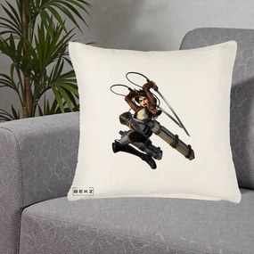 Perna Personalizata Attack on Titan Eren Yeager Lupta, 40x40 cm, Crem Reliefat, Husa Detasabila, Perna Inclusa, BEKZ®