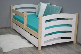 Pat pentru copii MELA 80 x 160 cm, alb–pin Saltele: Matrace EASYSOFT 10 cm, Somiera pat: Cu lamele curbate