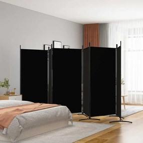 Paravan de camera cu 6 panouri, negru, 520x180 cm, textil