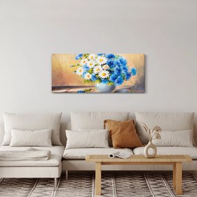 Tablou pictat cu vaza și flori (120x50 cm)