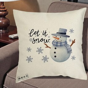 Perna Decorativa Let It Snow Om de Zapada, 40x40 cm, Ecru, Husa Detasabila, Perna Inclusa, BEKZ®