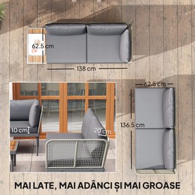 Outsunny Set de Mobilier de Grădină din 3 Piese cu 2 Canapele și Măsuță de Cafea, 184x75x71 cm, Gri | Aosom Romania