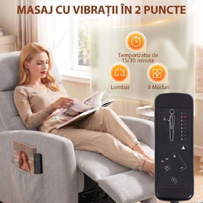 HOMCOM Fotoliu Masaj Reclinabil Manual 160° Chenille cu Suport pentru Picioare, Telecomandă și Buzunare, Gri Deschis | Aosom Romania