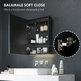 HOMCOM Dulap cu Oglindă pentru Baie cu Lumini LED și Priză pentru Aparat de Ras, Dulap Suspendat cu Funcție Anti-Ceață, Reglare Luminozitate, 3 Culori, Negru | Aosom Romania