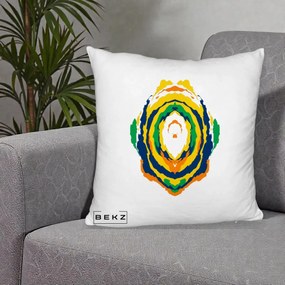 Perna Decorativa Oval Abstract Multicolor, 40x40 cm, Alb Pufos, Husa Detasabila, Perna Inclusa, BEKZ®