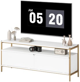 HOMCOM Suport TV meuble télé pentru televizor de până la 55 de inch cu 2 uși rabatabile și raft deschis, 124x35x50 cm, alb | Aosom Romania