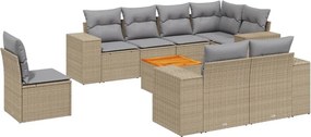 vidaXL Set canapele de grădină, 9 piese, cu perne, bej, poliratan