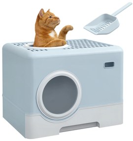 PawHut Litieră închisă pentru pisici cu tavă detașabilă și lopățică, 52 x 41 x 38,5 cm, albastru | Aosom Romania