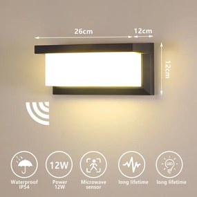 Aplică LED de exterior cu senzor Brilagi BRICKY LED/12W/230V antracit IP54