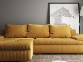 Colțar extensibil dumonde cu ladă de depozitare si sezut confortabil din spuma high-density, Leonardo Zoom Mustar 260x185 cm