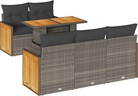 vidaXL Set mobilier grădină cu perne 6 piese gri poliratan/lemn acacia
