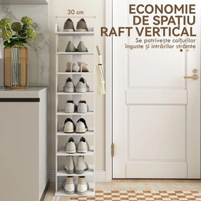 HOMCOM, Raft pentru Pantofi, Cu 9 Rafturi, PAL, 30 x 30 x 128.4 cm, Alb | Aosom Romania
