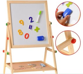 Tabla magnetica multifunctionala educativa, cu 2 fete, pentru copii, cu marker, creta si cifre cu magnet, 65x35x37 cm