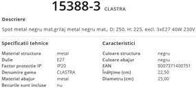 Lustra / plafoniera cu 3 spoturi design modern Clastra negru 15388-3 GL