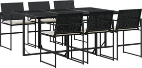 vidaXL Set mobilier de grădină cu perne, 7 piese, negru, poliratan