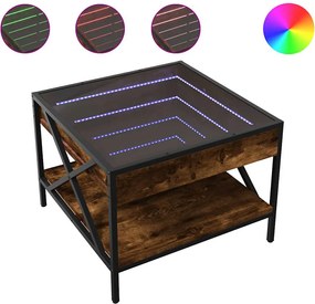 vidaXL Măsuță de cafea cu LED infinity, stejar fumuriu, 50x50x38 cm