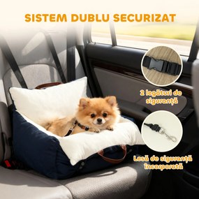 Scaun Auto PawHut pentru Câini Mici cu Lesă de Siguranță, Detașabil și Lavabil, Albastru | Aosom Romania