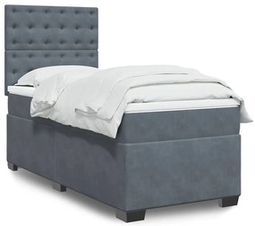 vidaXL Pat box spring cu saltea, gri închis, 90x190 cm, catifea