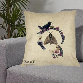 Perna Decorativa Gothic Wreath Corb Moliu Craniu, 40x40 cm, Crem, Husa Detasabila, Perna Inclusa, BEKZ®