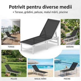 Outsunny Șezlong pentru Grădină Reglabil pe 5 Niveluri și Sezut din Plasă, 60x166x84 cm, Gri | Aosom Romania