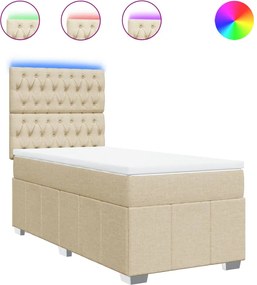 vidaXL Pat box spring cu saltea, crem, 80x200 cm, textil