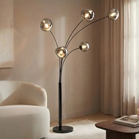 Lampa de podea moderna cu 5 globuri sticla fumurie LIQUID DIAMOND