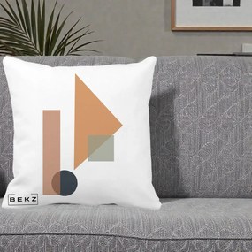 Perna Decorativa Geometric Bauhaus Triunghi, 40x40 cm, Alba Mata, Husa Detasabila, Perna Inclusa, BEKZ®