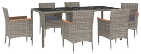 3187384 vidaXL Set mobilier de grădină cu perne, 7 piese, gri, poliratan