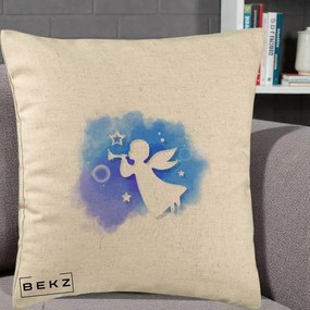 Perna Decorativa Inger cu Trompeta Albastru, 40x40 cm, Bej, Husa Detasabila, Perna Inclusa, BEKZ®