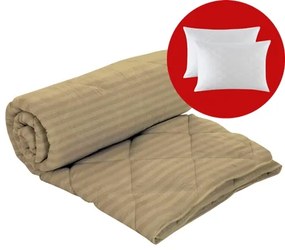 Set pilota iarna, umplutura lana, material damasc policoton, 200x220cm, matlasata, cappucino, Pucioasa cu 2 perne, matlasate, antialergice, 50x70cm, albe, Pucioasa