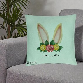 Perna Decorativa Iepuras Flori Urechi Pastelui, 40x40 cm, Verde Menta, Husa Detasabila, Perna Inclusa, BEKZ®