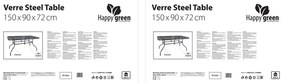 Masă Happy Green Garden cu blat din sticlă Verre,150 x 90 x 72 cm